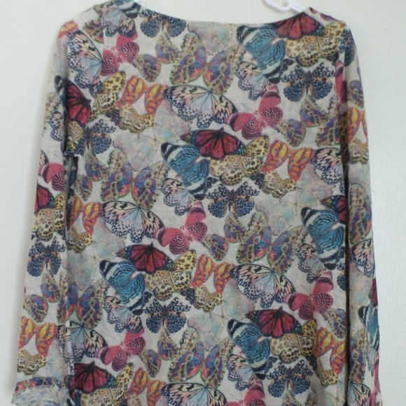 Womens S Print Butterflys Multicolor Knit Sweater - Picture 2 of 4
